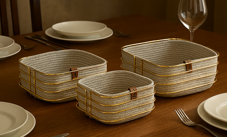 NATUREL KARE ALTIN TEL EKMEKLİK SET 3 LÜ